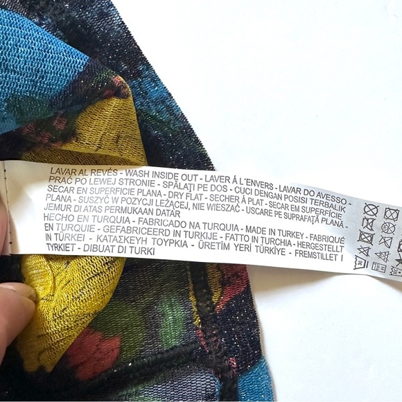 Zara Floral Sheer Blouse Women’s | Sz Large |  Shimmer | Blue, Yellow, Black - Picture 4 of 8